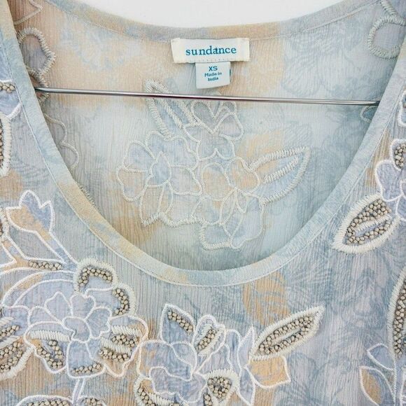 Sundance Blue Floral Embroidered Beaded Silk Dress Sz XS Romantic Wedding Guest - Picture 4 of 12